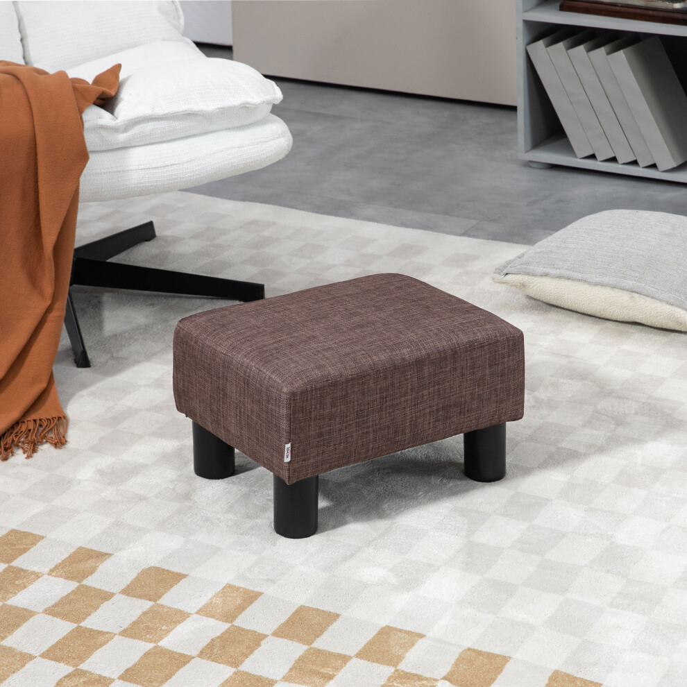 Homcom Chic Linen Fabric Footstool Ottoman Cube With 4 Plastic Legs Brown