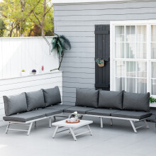 Outsunny 3-Piece Outdoor Garden Seating Set with Convertible Sofas to Loungers & Table - Steel Weather-Resistant Patio Furniture