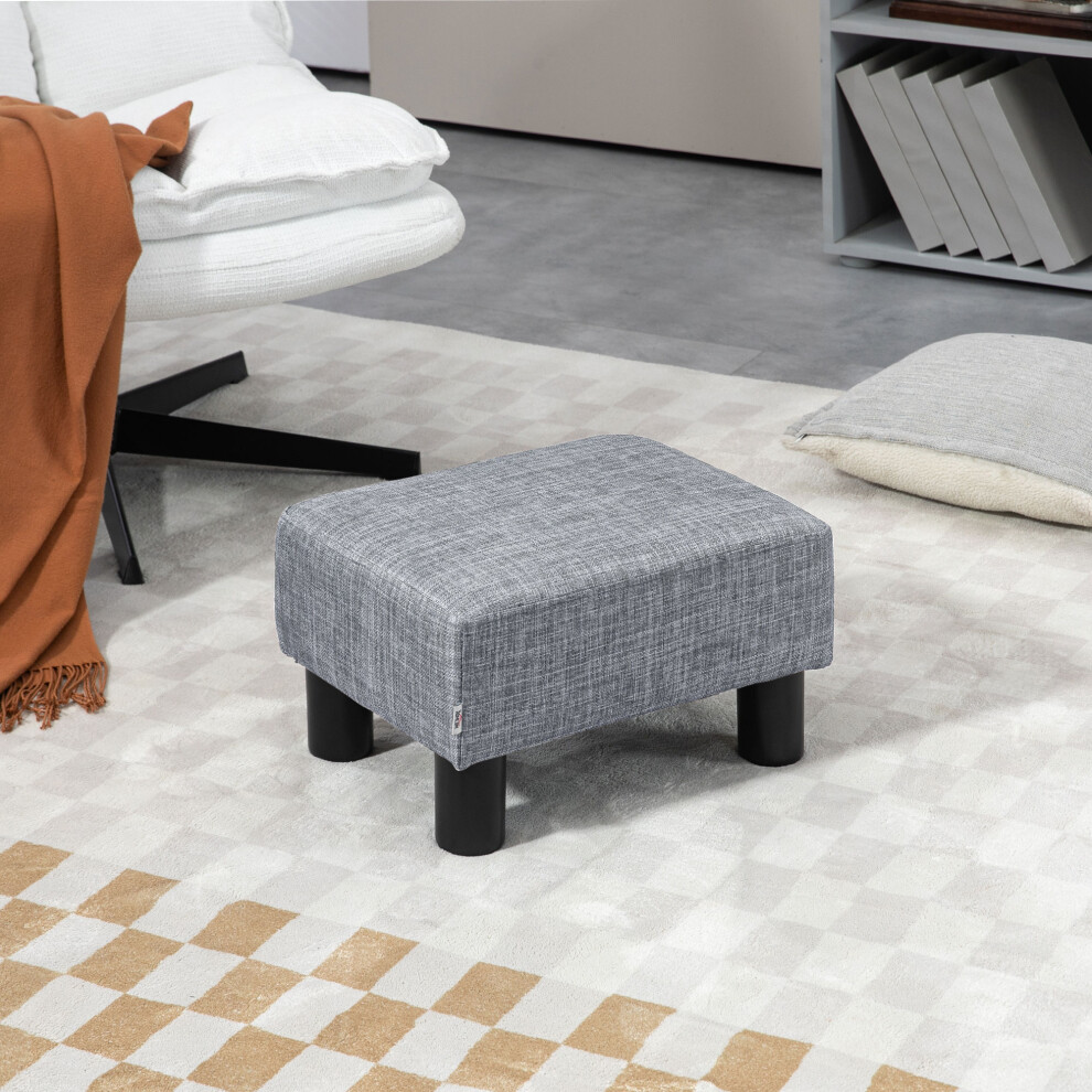 Homcom Chic Linen Fabric Footstool Ottoman Cube With 4 Plastic Legs Grey