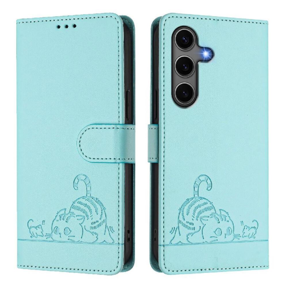(Green) Case For Samsung Galaxy S25 Plus Card Slot Holder Kickstand Cat Rfid Wallet Flip Cover Green 764549528820