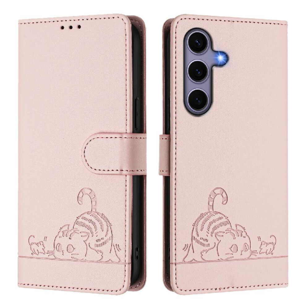 (Pink) Case For Samsung Galaxy S25 Cat Rfid Wallet Flip Cover Card Slot Holder Kickstand Pink 764549528899