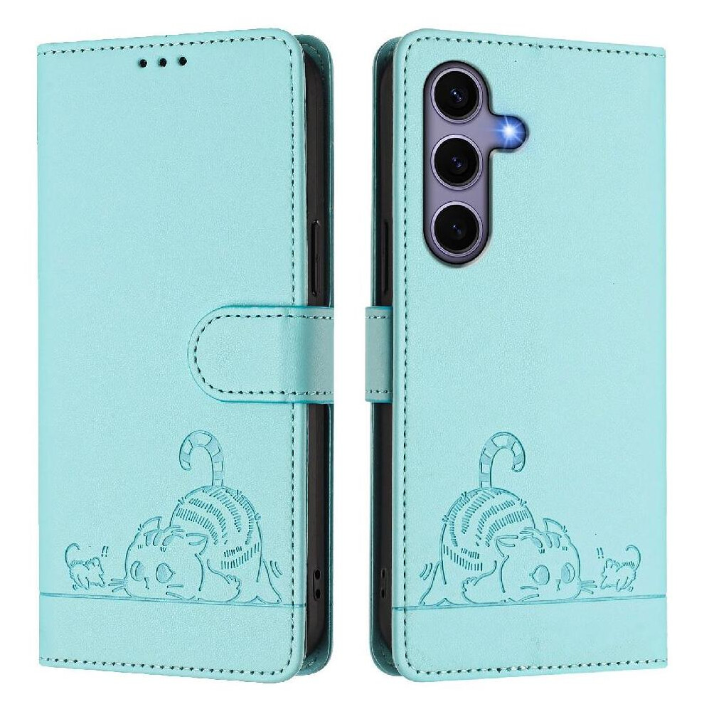 (Green) Case For Samsung Galaxy S25 Cat Rfid Wallet Flip Cover Card Slot Holder Kickstand Green 764549528882