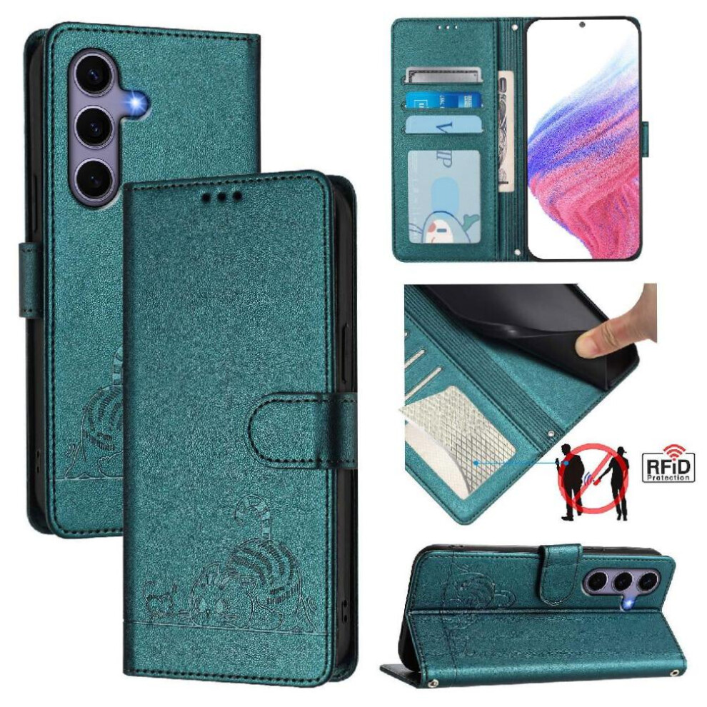 (Bottle ) Case For Samsung Galaxy S25 Cat Rfid Wallet Flip Cover Card Slot Holder Kickstand Green 764549528875