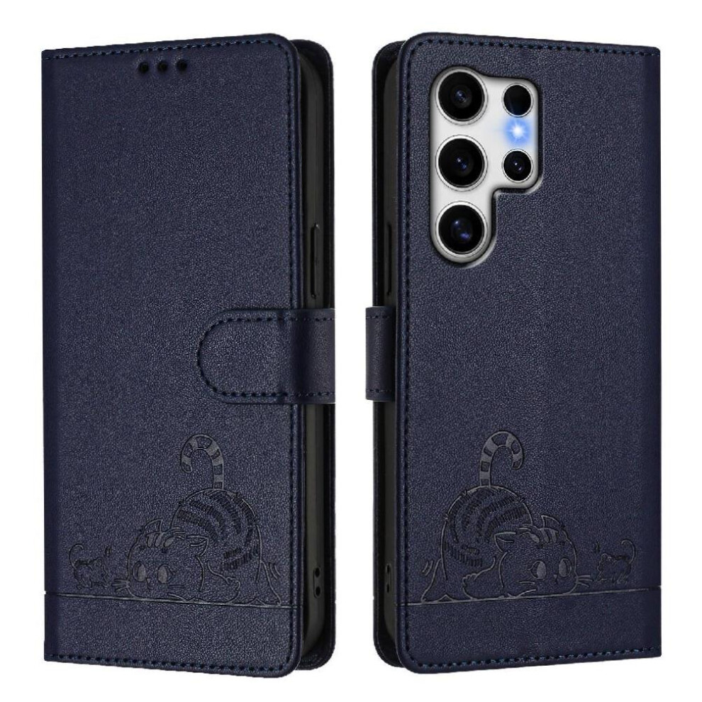 (Blue) Case For Samsung Galaxy S25 Ultra Card Slot Holder Kickstand Cat Rfid Wallet Flip Cover Blue 764549528974