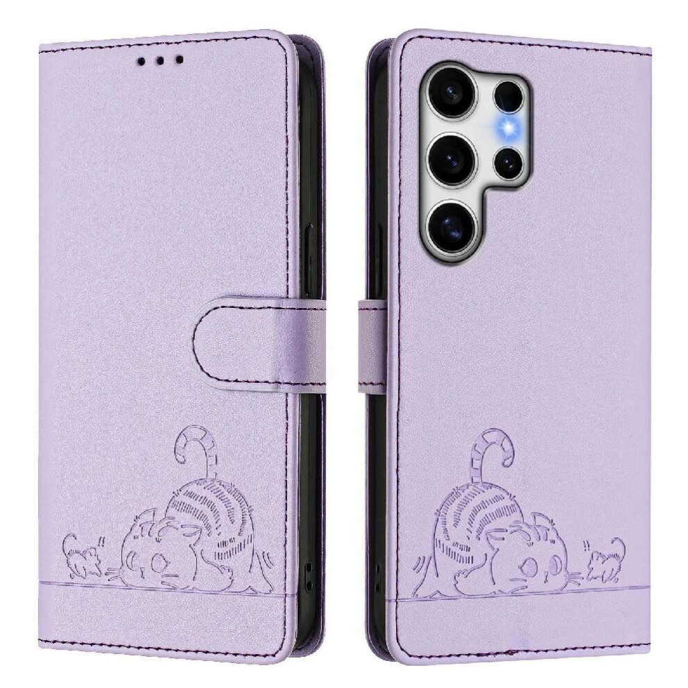 (Purple) Case For Samsung Galaxy S25 Ultra Card Slot Holder Kickstand Cat Rfid Wallet Flip Cover Purple 764549528981