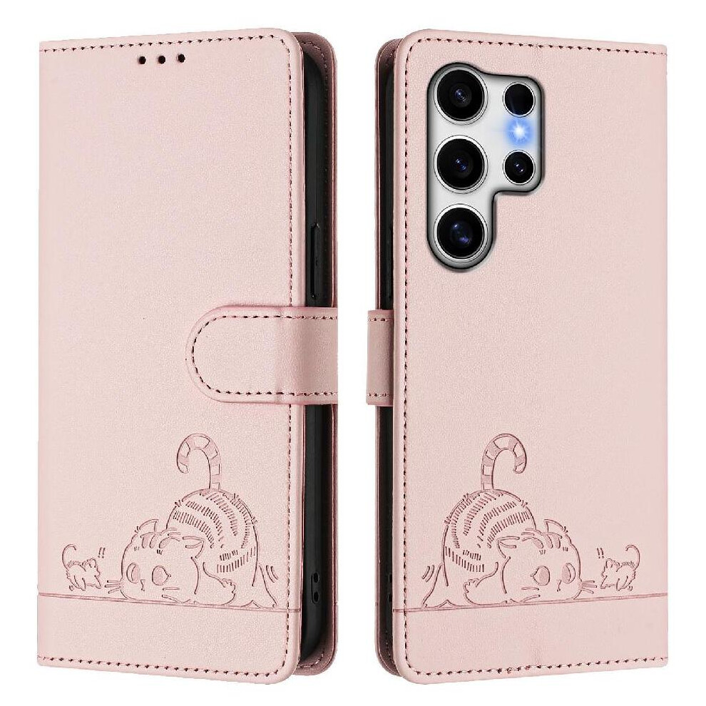 (Pink) Case For Samsung Galaxy S25 Ultra Card Slot Holder Kickstand Cat Rfid Wallet Flip Cover Pink 764549528950