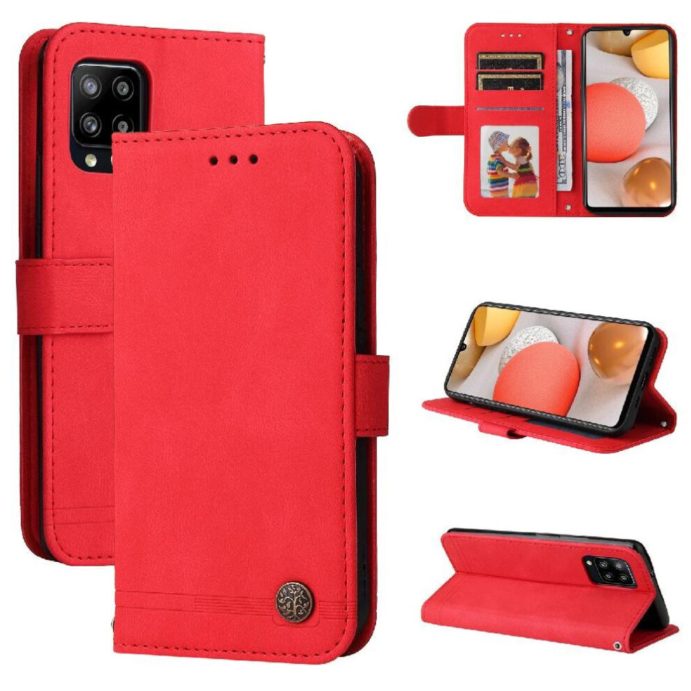 (Red) Case For Samsung Galaxy A42 5G Card Slot Holders Short Strap Wallet Long Strap Shockproof Red 764549530199