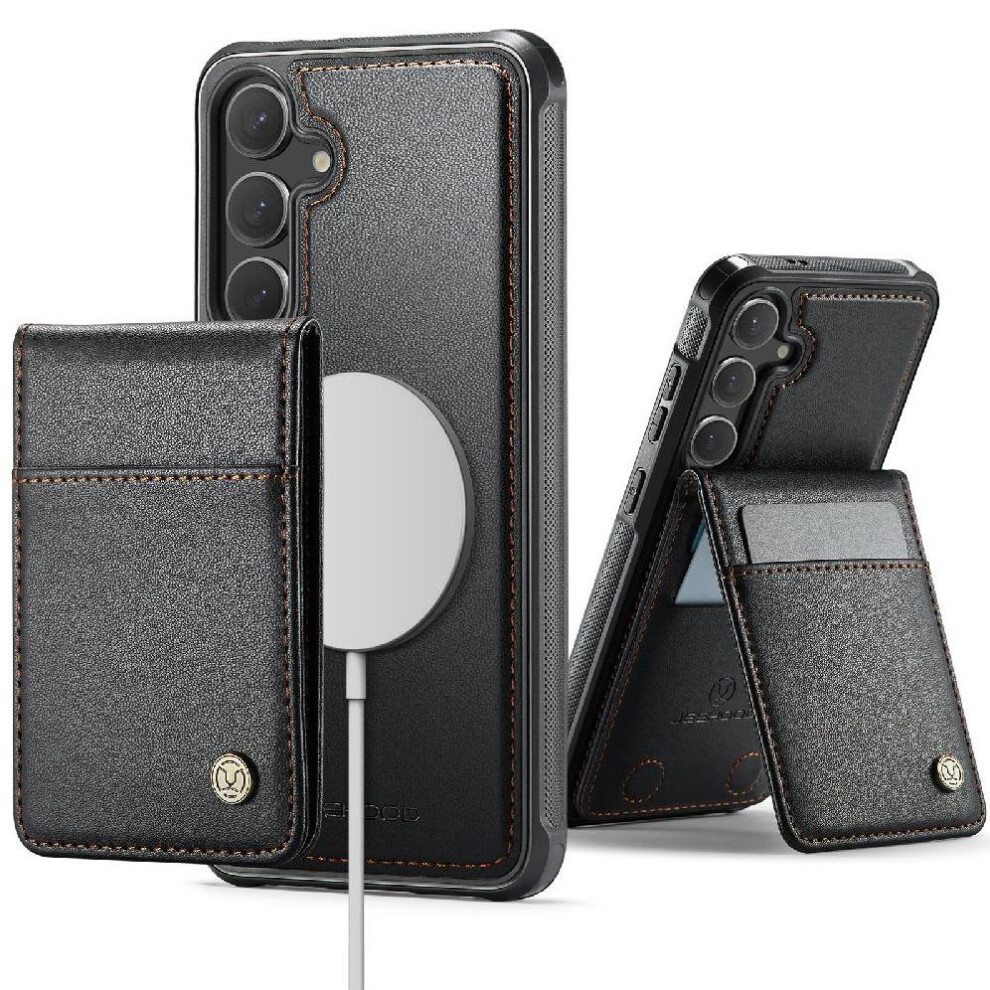 (Black) Case For Samsung Galaxy S24 Fe Rfid Wireless Charging Stand Cardsllots Black 764549530342