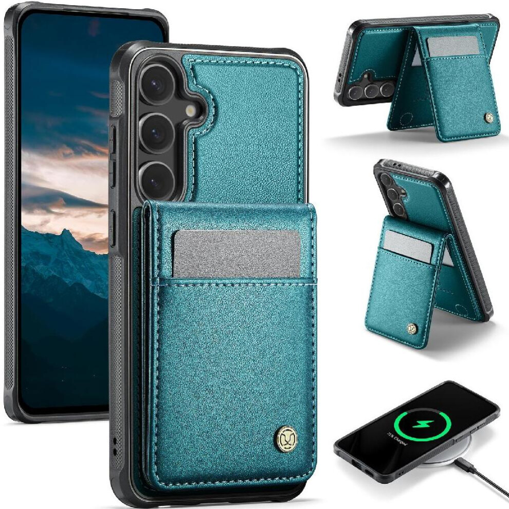 (Green) Case For Samsung Galaxy S24 Fe Rfid Wireless Charging Stand Cardsllots Green 764549530335