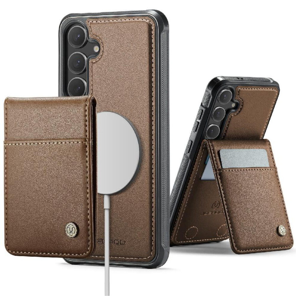 (Brown) Case For Samsung Galaxy S24 Fe Rfid Wireless Charging Stand Cardsllots Brown 764549530328