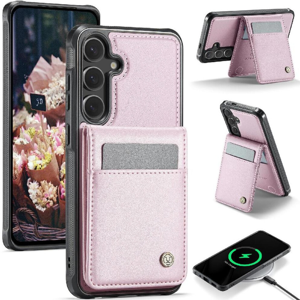 (Pink) Case For Samsung Galaxy S25 Plus Rfid Wireless Charging Cardsllots Stand Pink 764549530359