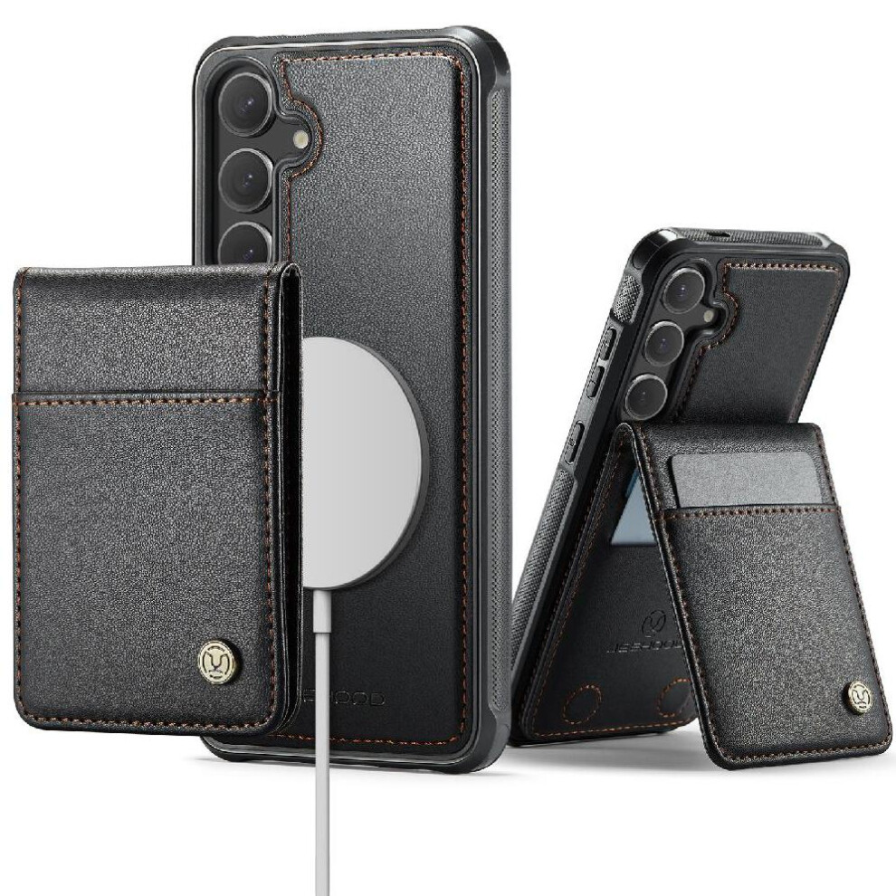 (Black) Case For Samsung Galaxy S25 Stand Rfid Wireless Charging Cardsllots Black 764549530441