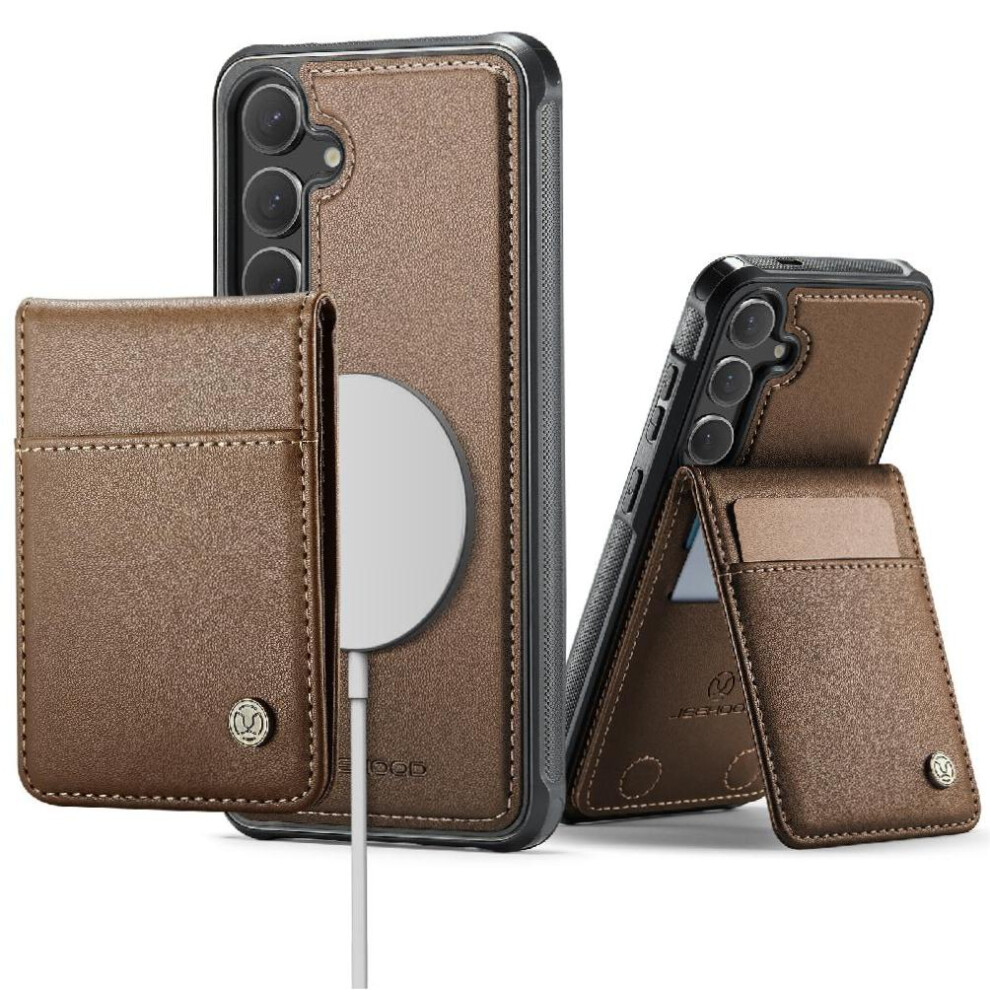 (Brown) Case For Samsung Galaxy S24 Wireless Charging Rfid Cardsllots Stand Brown 764549530472