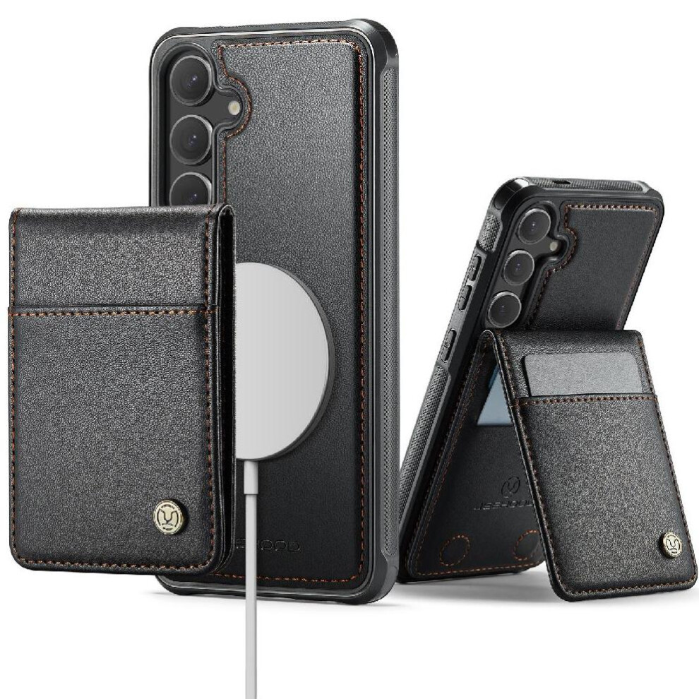 (Black) Case For Samsung Galaxy S24 Wireless Charging Rfid Cardsllots Stand Black 764549530496