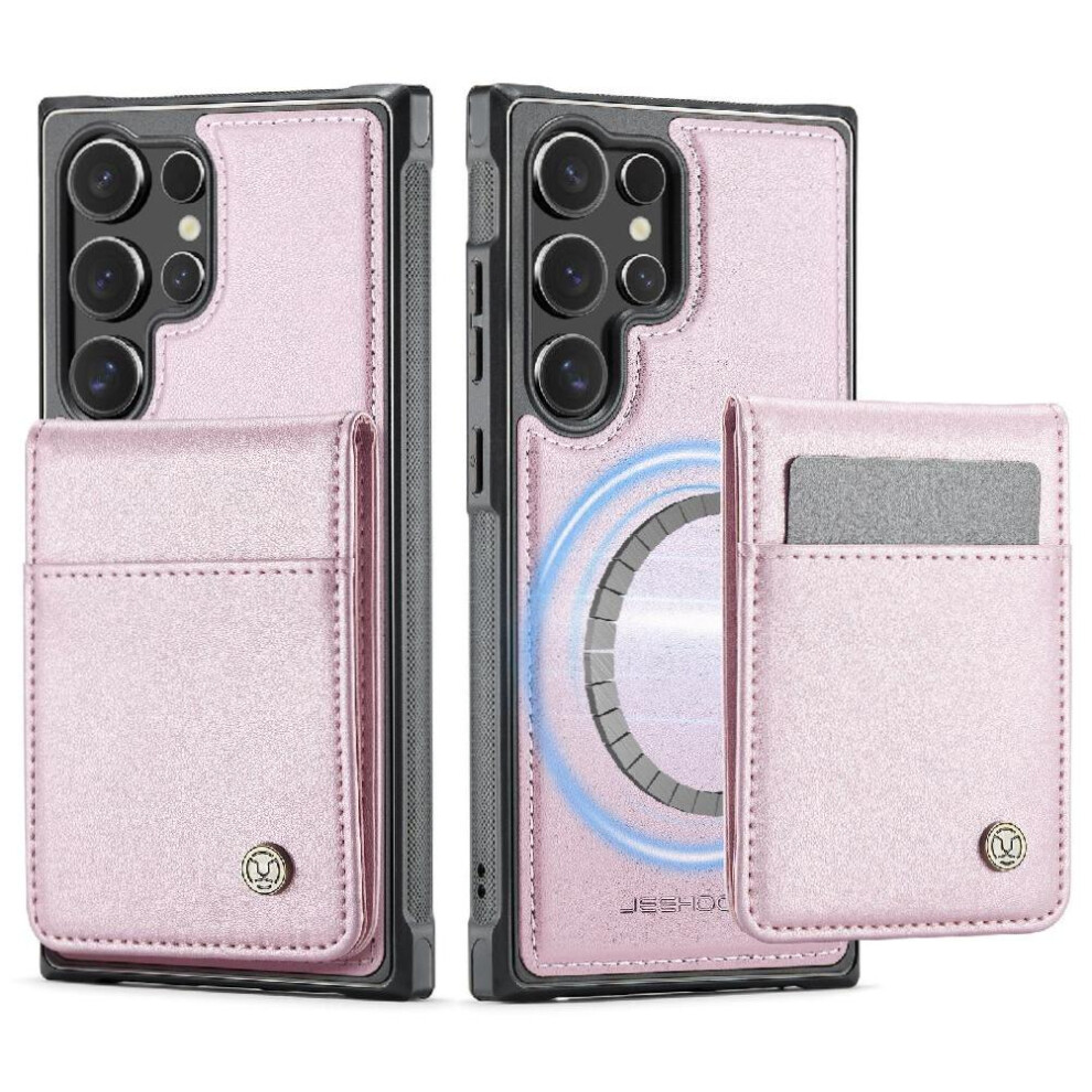 (Pink) Case For Samsung Galaxy S24 Ultra Wireless Charging Cardsllots Stand Rfid Pink 764549530823