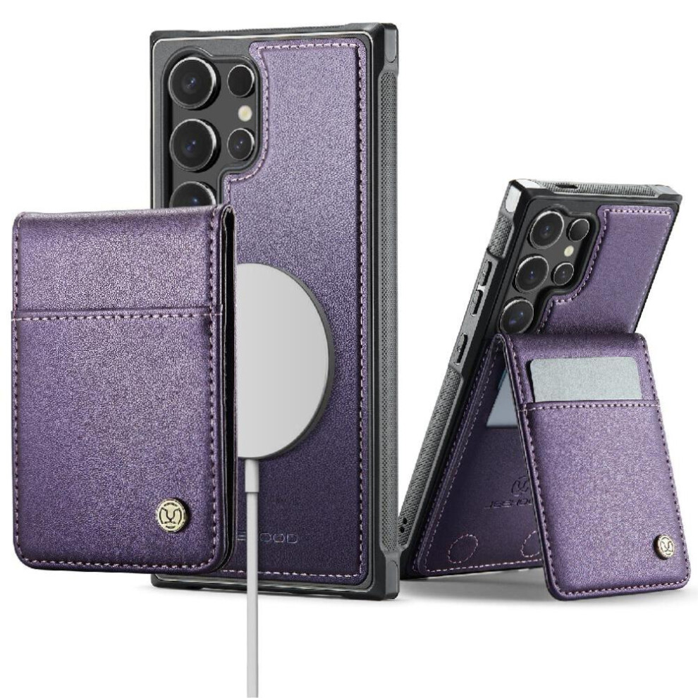 (Purple) Case For Samsung Galaxy S24 Ultra Wireless Charging Cardsllots Stand Rfid Purple 764549530830