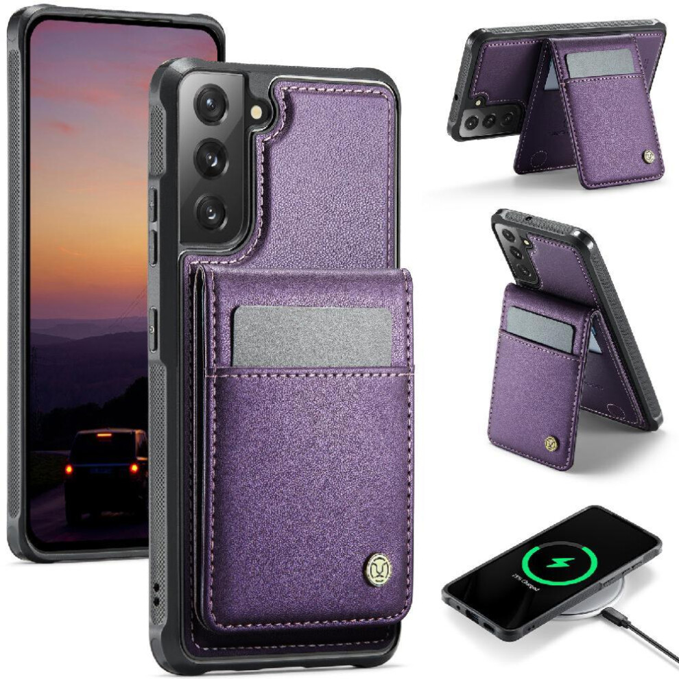 (Purple) Case For Samsung Galaxy S22 Cardsllots Wireless Charging Rfid Stand Purple 764549531042