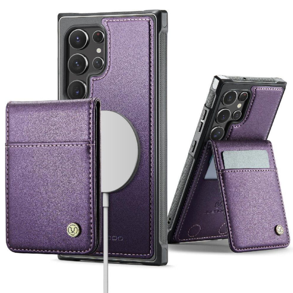 (Purple) Case For Samsung Galaxy S22 Ultra Rfid Cardsllots Wireless Charging Stand Purple 764549531202