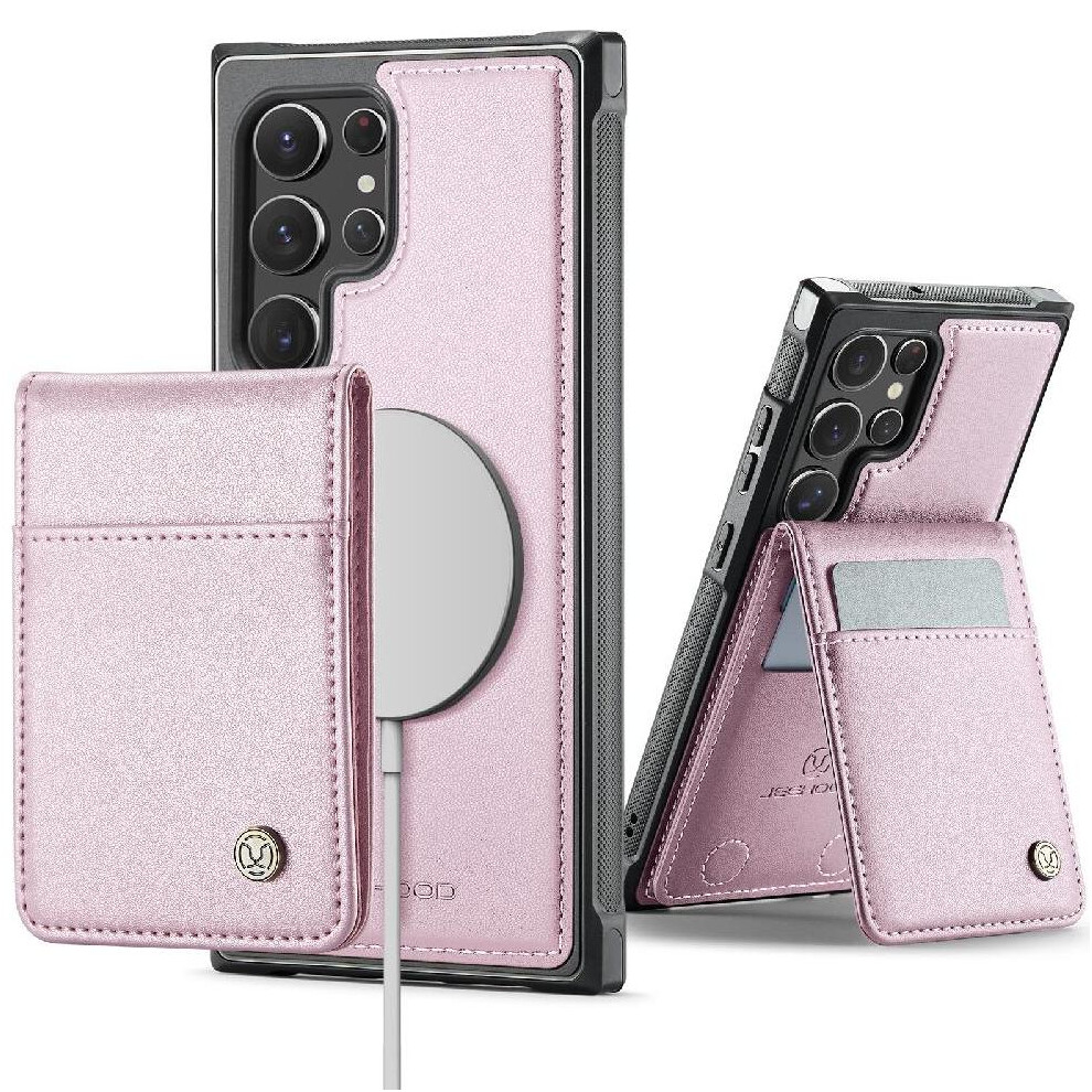 (Pink) Case For Samsung Galaxy S22 Ultra Rfid Cardsllots Wireless Charging Stand Pink 764549531196