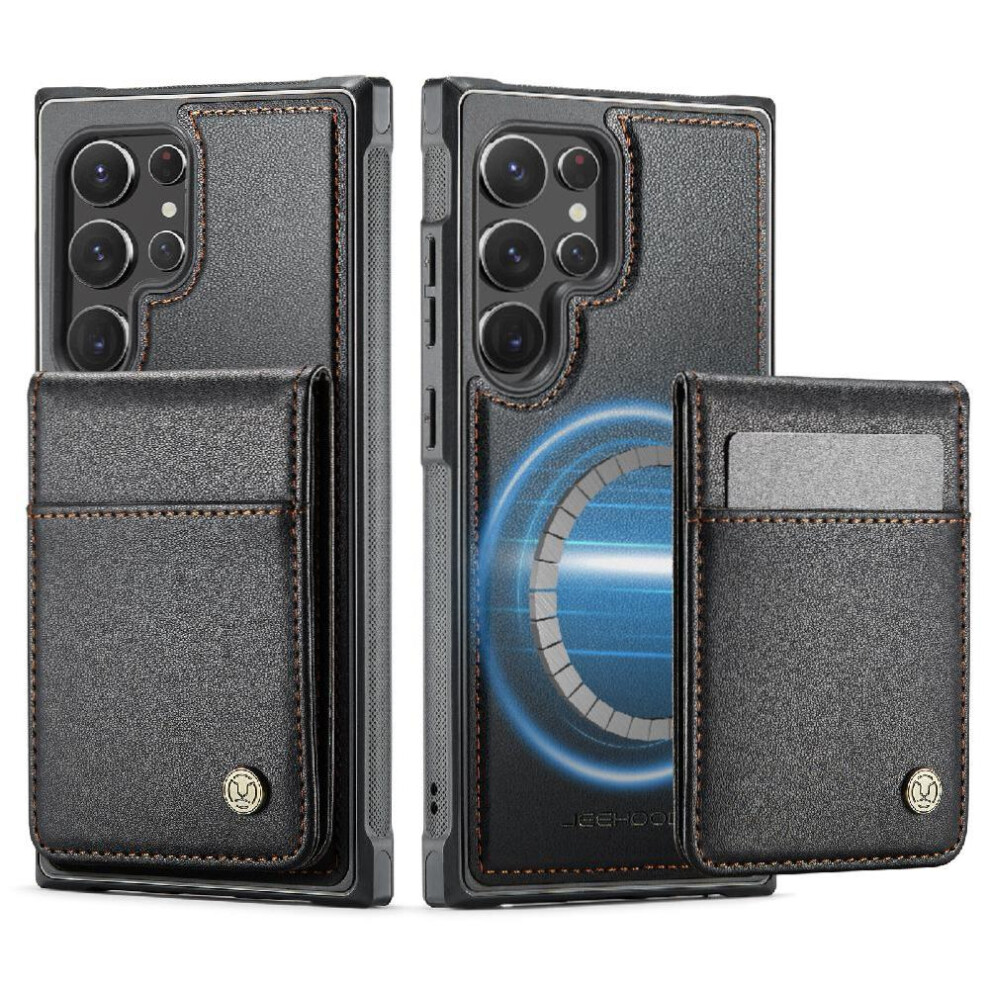 (Black) Case For Samsung Galaxy S22 Ultra Rfid Cardsllots Wireless Charging Stand Black 764549531233