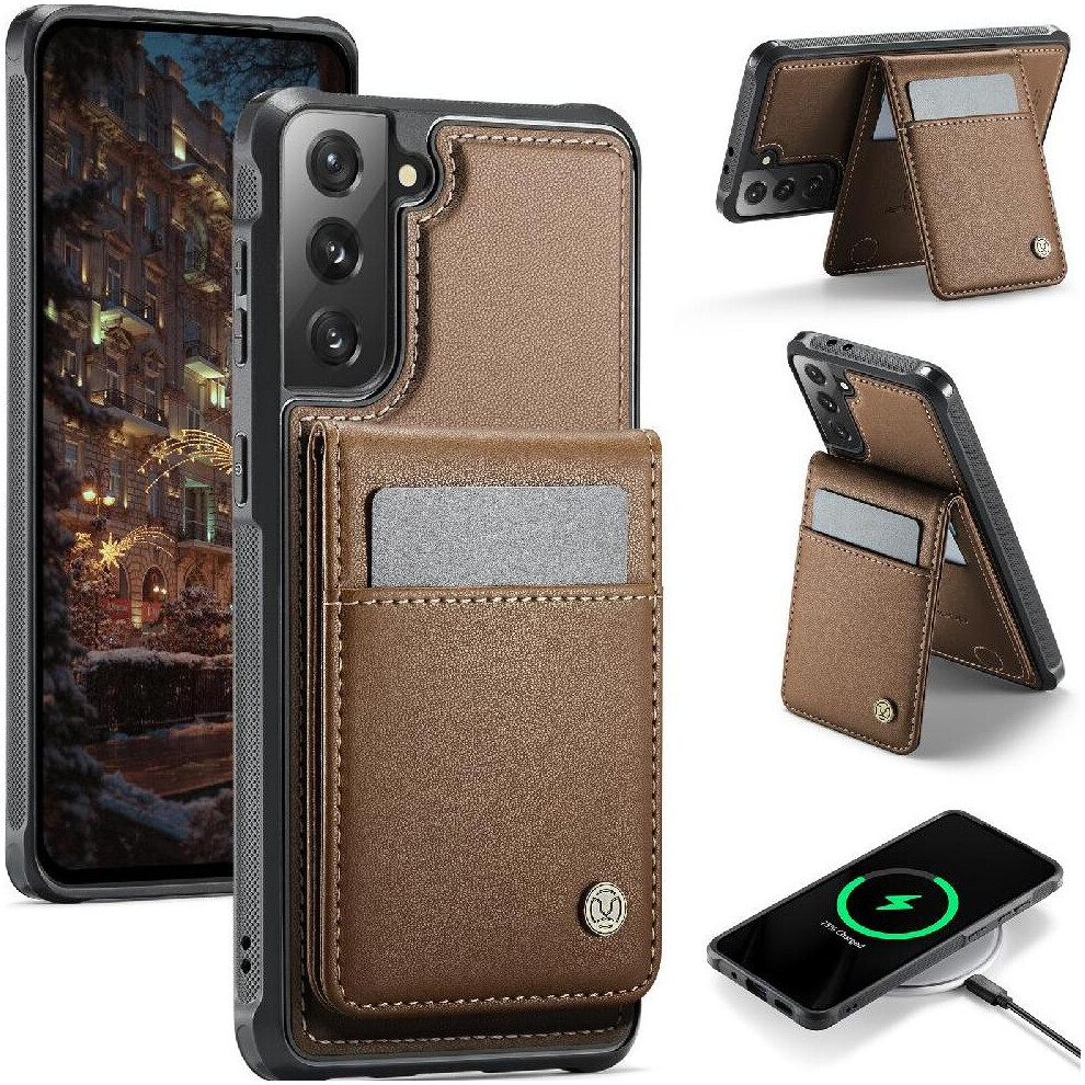(Brown) Case For Samsung Galaxy S21 Plus Wireless Charging Stand Cardsllots Rfid Brown 764549531318