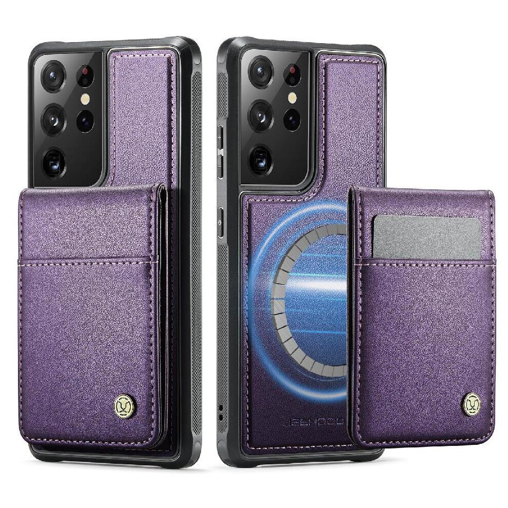 (Purple) Case For Samsung Galaxy S21 Ultra Wireless Charging Rfid Stand Cardsllots Purple 764549531462