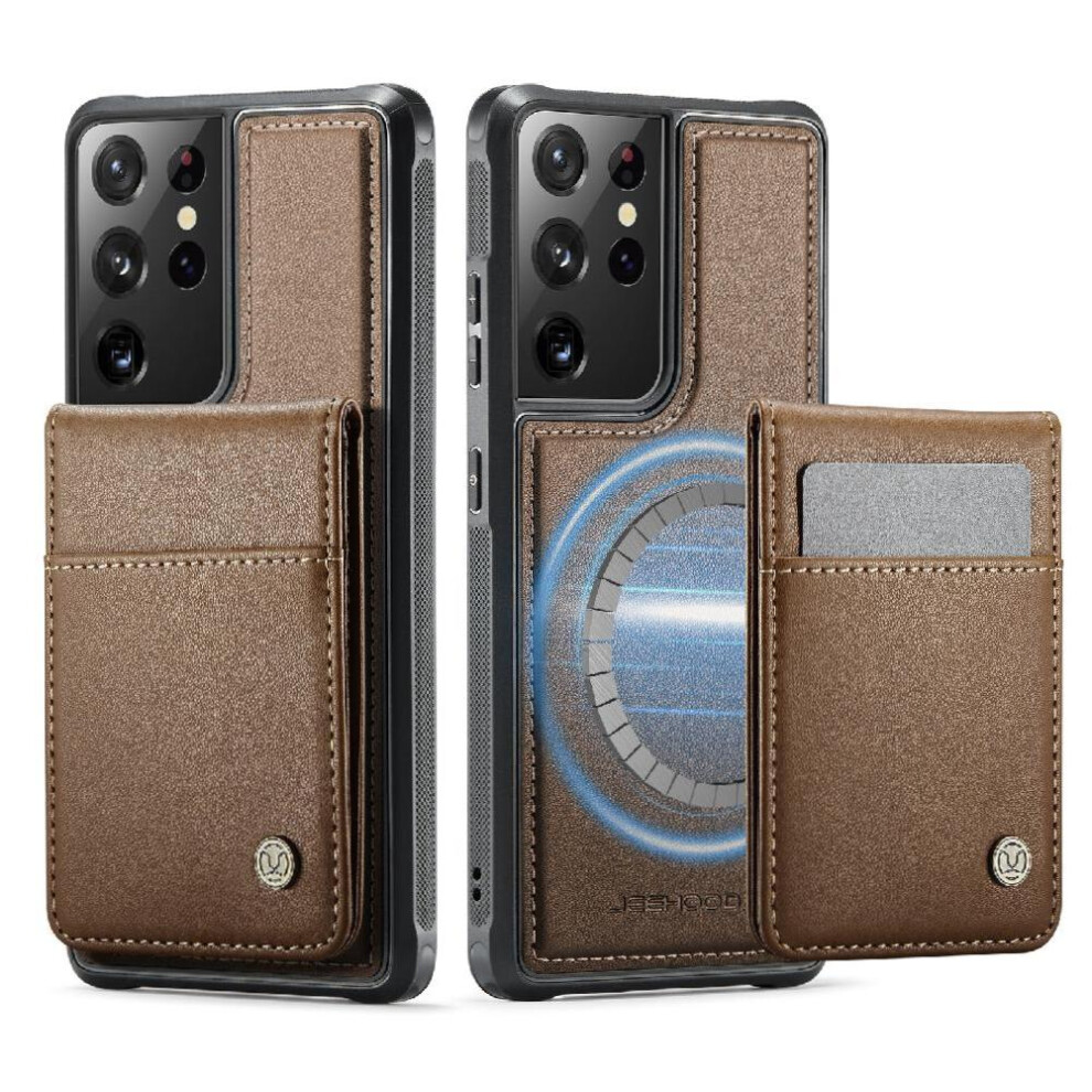 (Brown) Case For Samsung Galaxy S21 Ultra Wireless Charging Rfid Stand Cardsllots Brown 764549531479