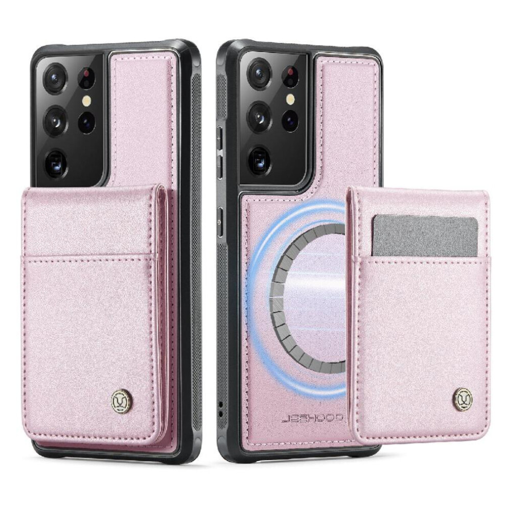 (Pink) Case For Samsung Galaxy S21 Ultra Wireless Charging Rfid Stand Cardsllots Pink 764549531455