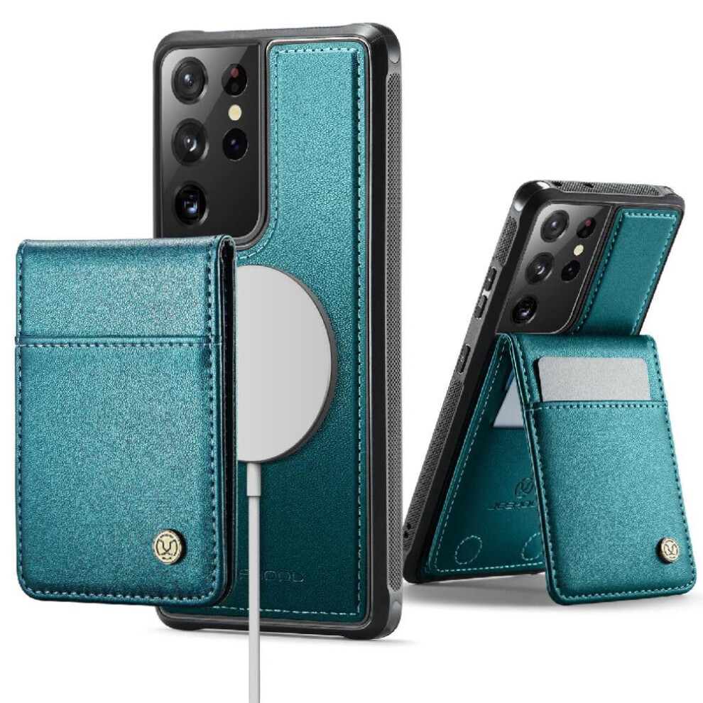 (Green) Case For Samsung Galaxy S21 Ultra Wireless Charging Rfid Stand Cardsllots Green 764549531486