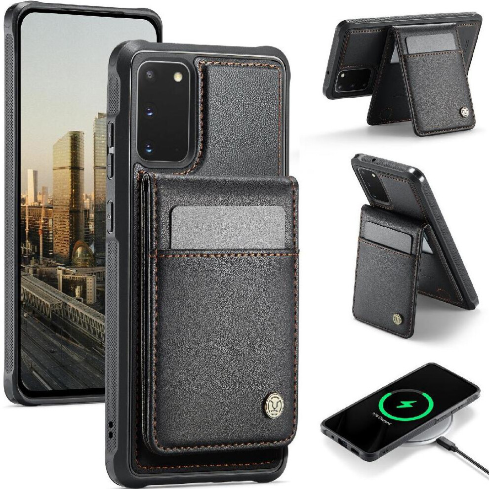 (Black) Case For Samsung Galaxy S20 Wireless Charging Stand Cardsllots Rfid Black 764549531547