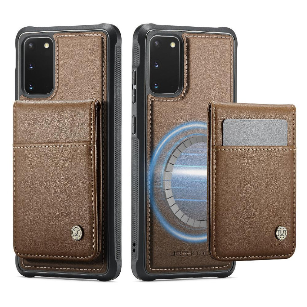 (Brown) Case For Samsung Galaxy S20 Wireless Charging Stand Cardsllots Rfid Brown 764549531523