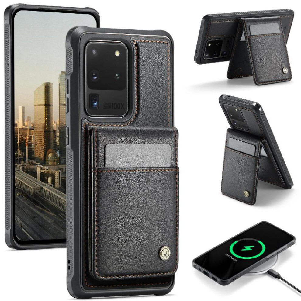 (Black) Case For Samsung Galaxy S20 Ultra Rfid Stand Cardsllots Wireless Charging Black 764549531707