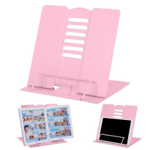 (As show, One size) Book Stand,Multi-Function Metal Easel Book Holder, Portable Adjustable Metal Book Stand, pink
