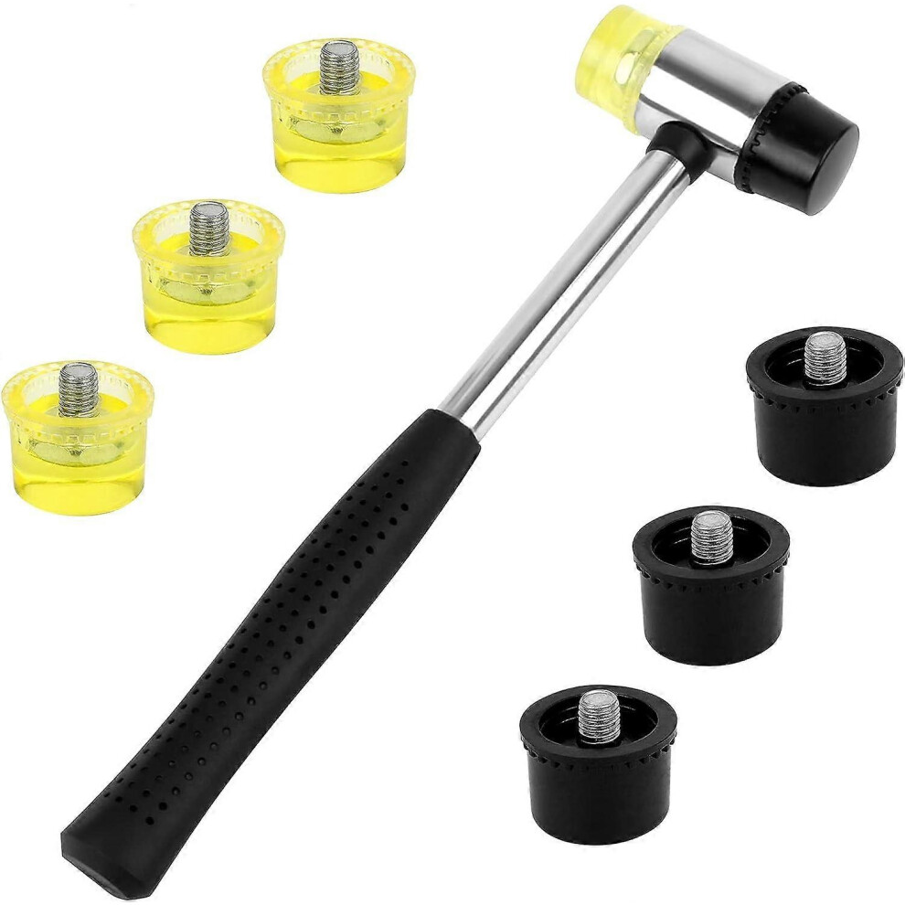 (As show, One size) 1pcs Rubber Mallet Double Sided Mallet Rubber Hammer with 6pcs Replaceable Face Non-Slip Rubber Handle-image-OPC-PG928VH-NEW