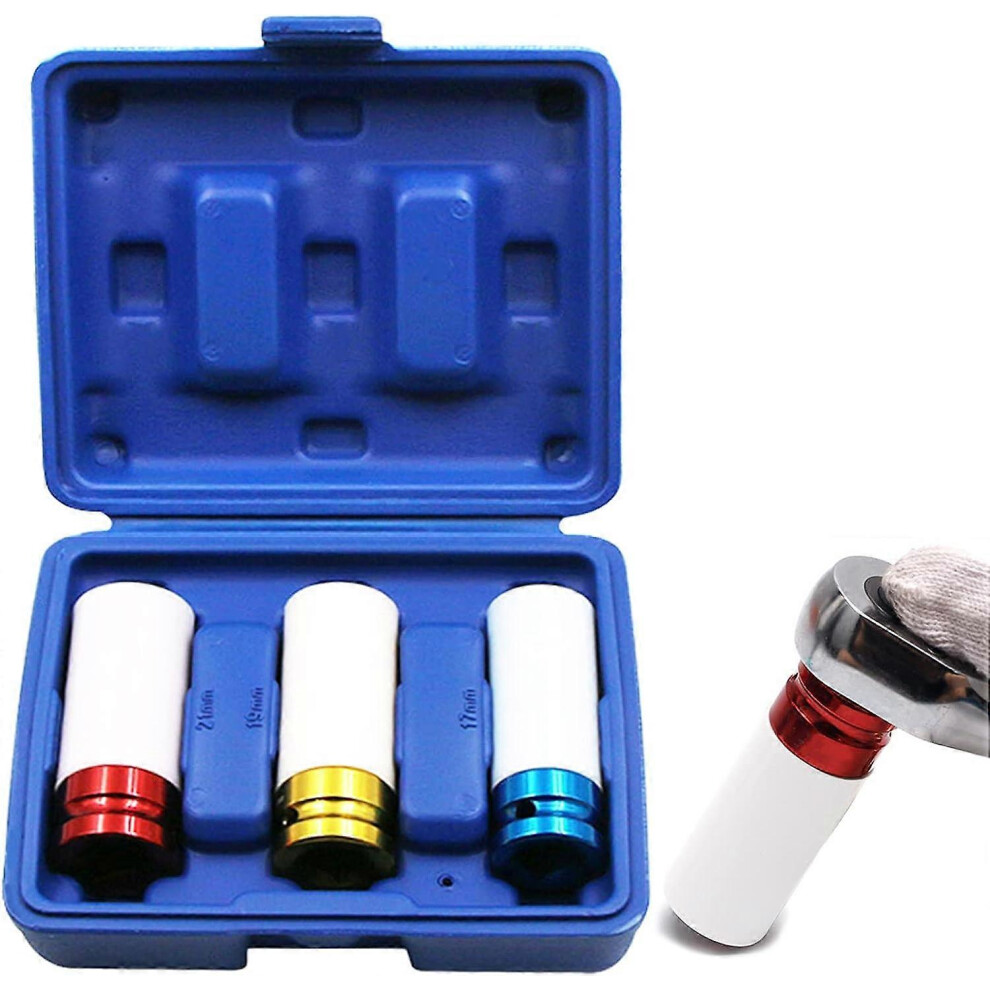 (As Show, One Size) Clamping Socket Set, Alloy Wheel Impact Sockets Screwdriver Bit, Tire Sleeve Color 17Mm 19Mm 21Mm 5093442676549