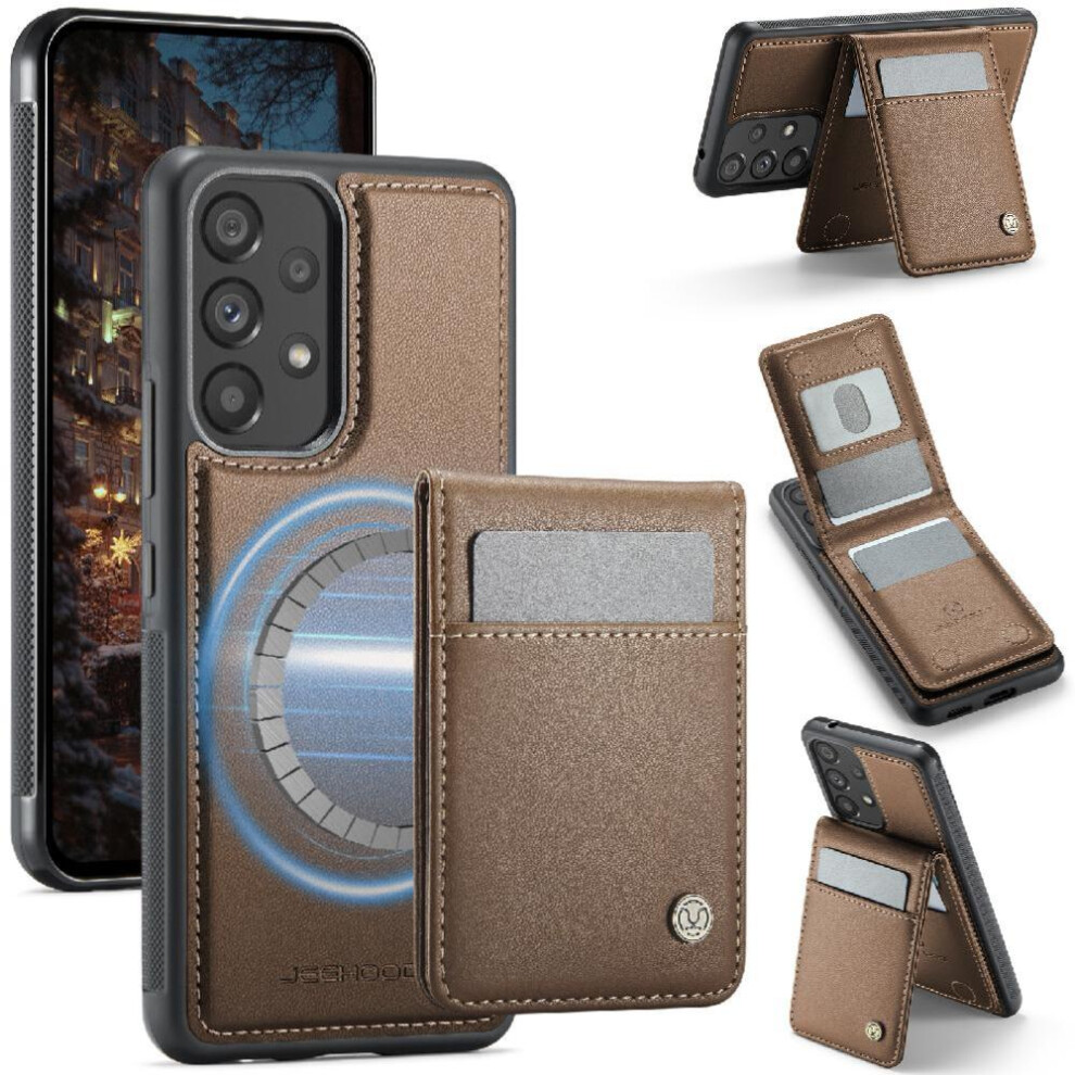 (Brown) Case For Samsung Galaxy A53 5G Wireless Charging Cardsllots Stand Rfid Brown 764549533930