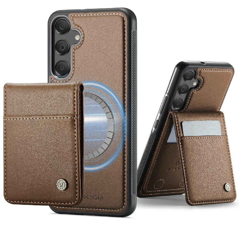 (Brown) Case For Samsung Galaxy A35 Rfid Stand Wireless Charging Cardsllots Brown 764549534036