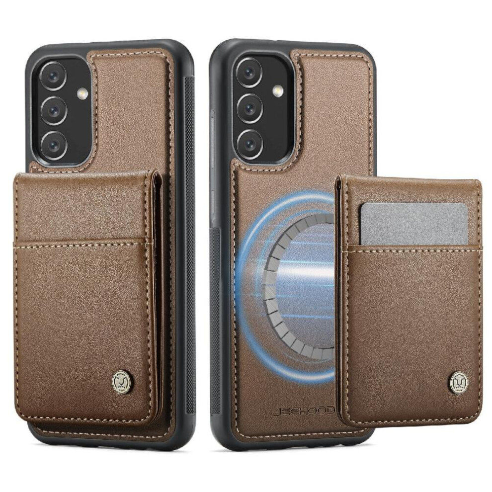 (Brown) Case For Samsung Galaxy A34 5G Cardsllots Wireless Charging Stand Rfid Brown 764549534081