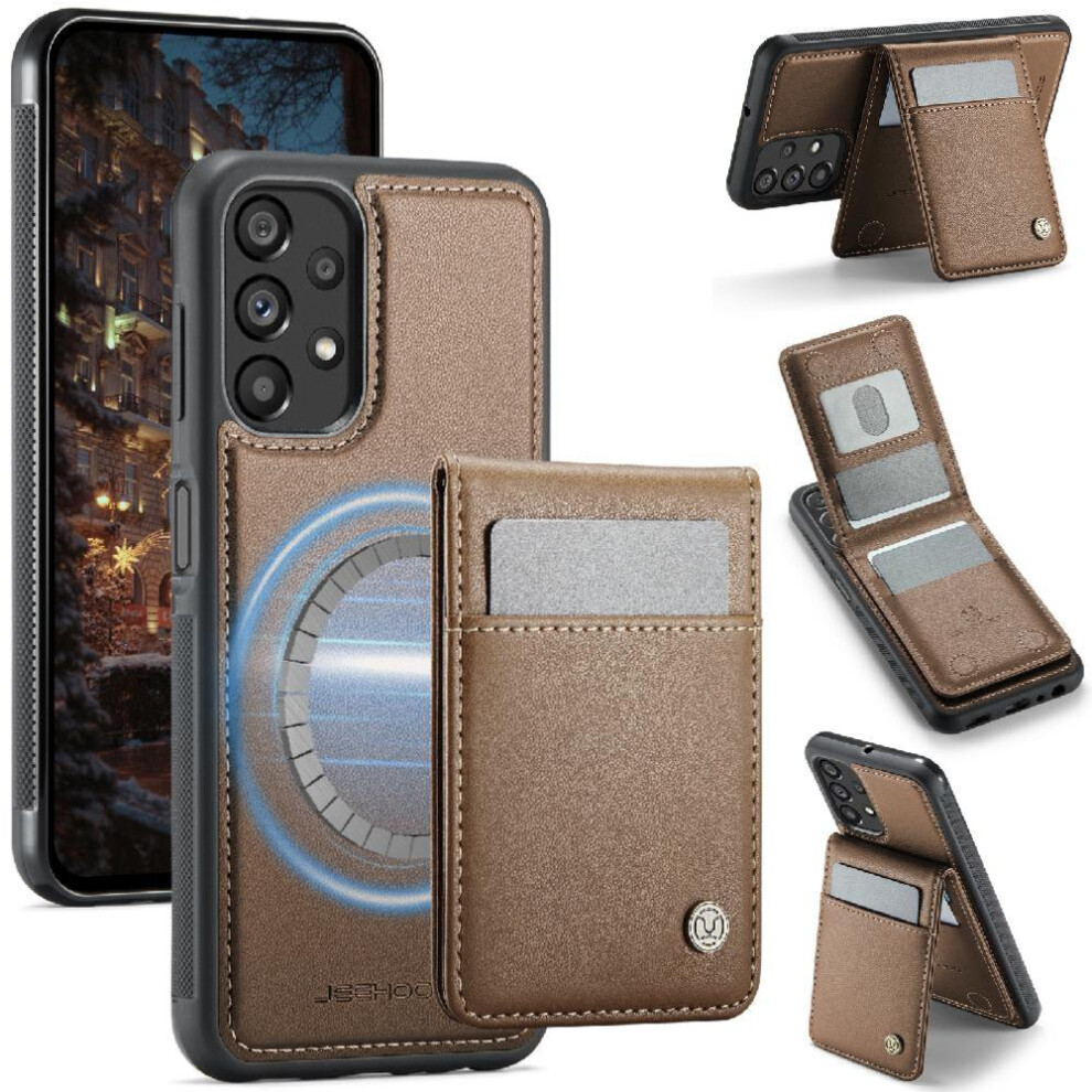 (Brown) Case For Samsung Galaxy A23 4G Cardsllots Wireless Charging Rfid Stand Brown 764549534180