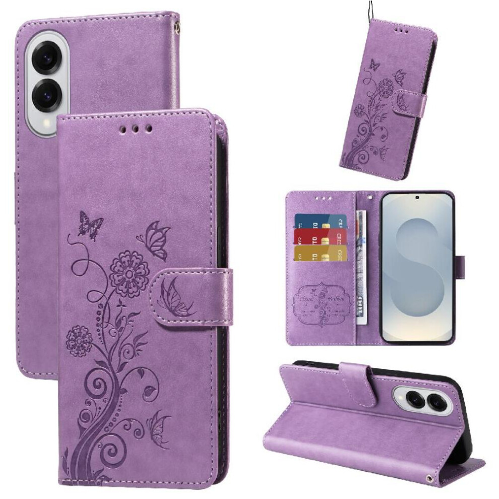 (Purple) Flip Case For Samsung Galaxy S25 Edge Flower Leather Flip Cardslots Purple 764549536429