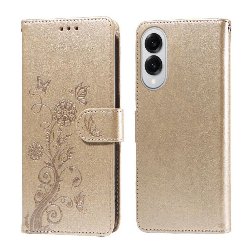(Gold) Flip Case For Samsung Galaxy S25 Edge Flower Leather Flip Cardslots Gold 764549536450