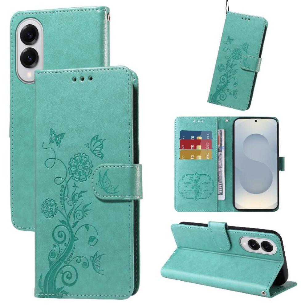 (Green) Flip Case For Samsung Galaxy S25 Edge Flower Leather Flip Cardslots Green 764549536436