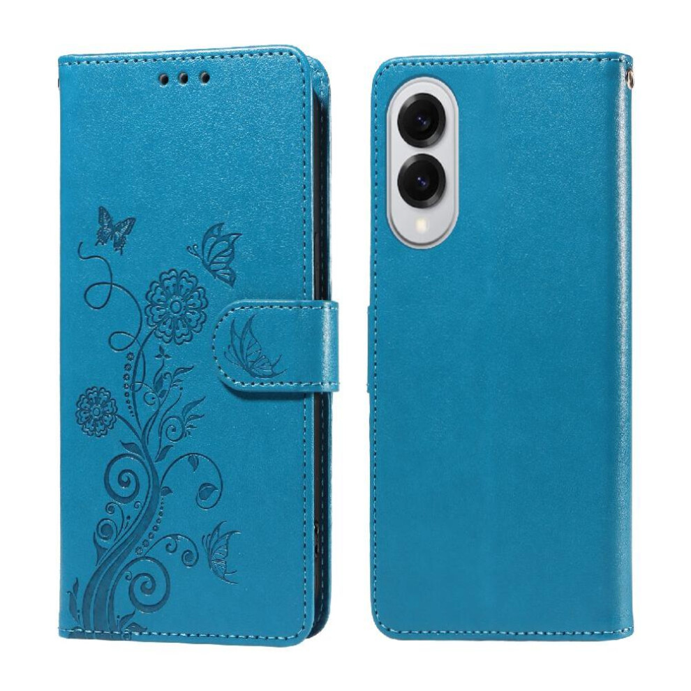 (Blue) Flip Case For Samsung Galaxy S25 Edge Flower Leather Flip Cardslots Blue 764549536443