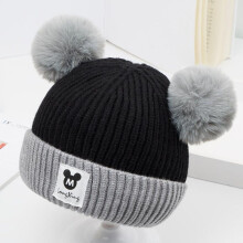 (black) Baby Hat Autumn and Winter Baby Woolen Hat Double Layer 1-3 Year Old Children's Boys and Girls' Knitted Hat Children's Adult Hat