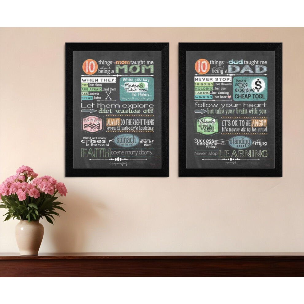 Set Mit Zwei Erinnerungen Von Mama Und Papa, Schwarz Gerahmter Druck, Wandkunst-image