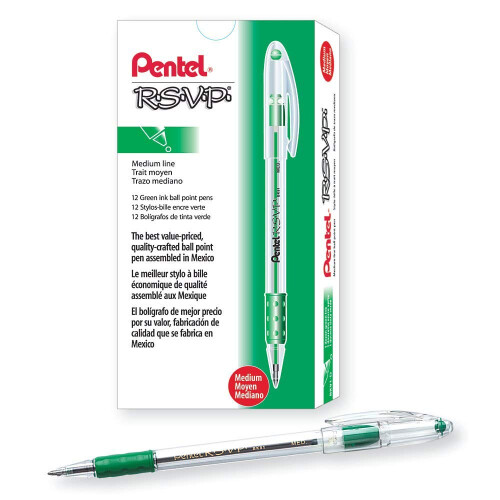 Pentel Στυλό Ballpoint Pentel R.S.V.P. Μedium, Πράσινο Μελάνι (BK91-D) 12 Τεμάχια
