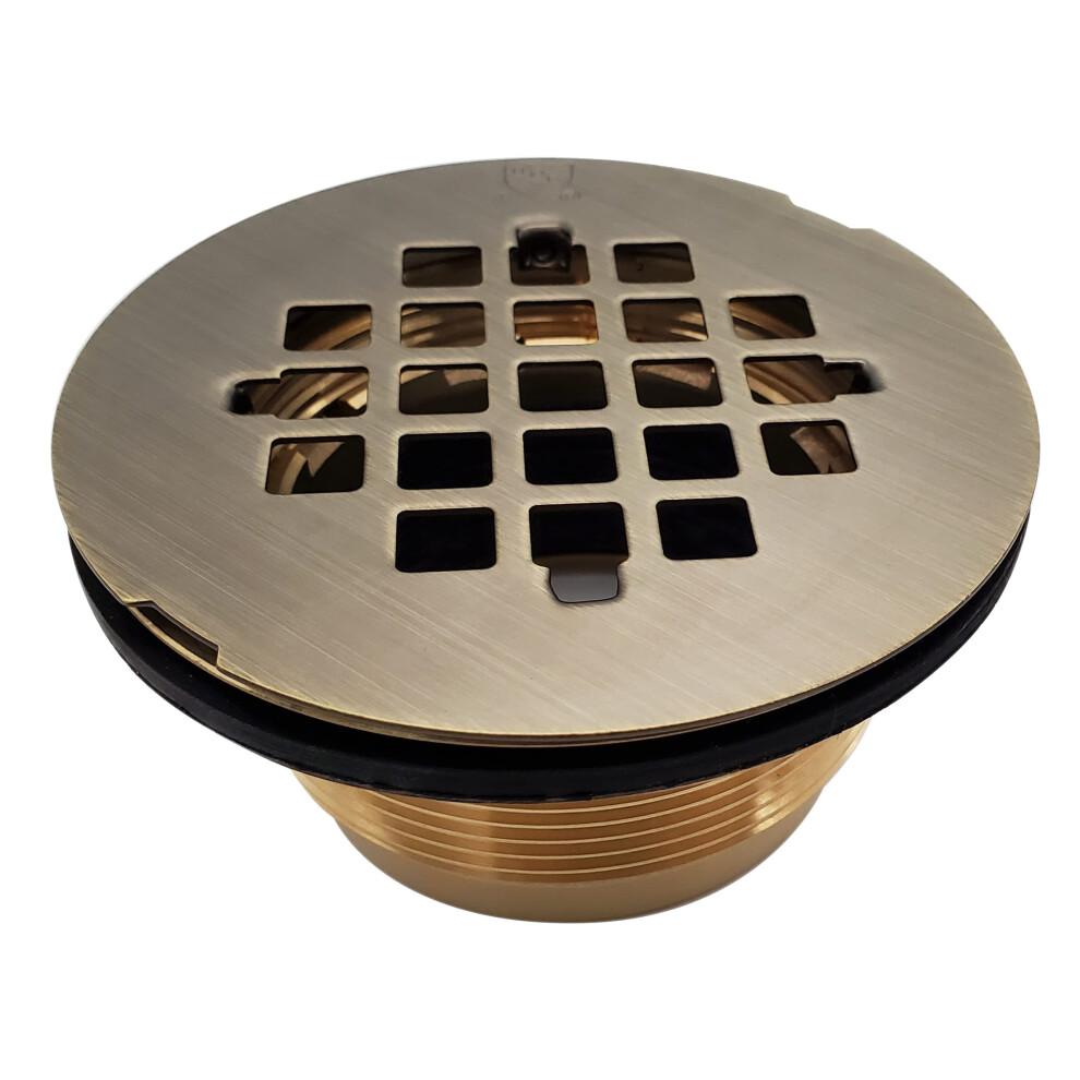 Westbrass D206b-06 2"" No-Caulk Compression Shower Drain With 4-1/4"" Round Grid Cover 1-Pack Antique Brass 747028433020