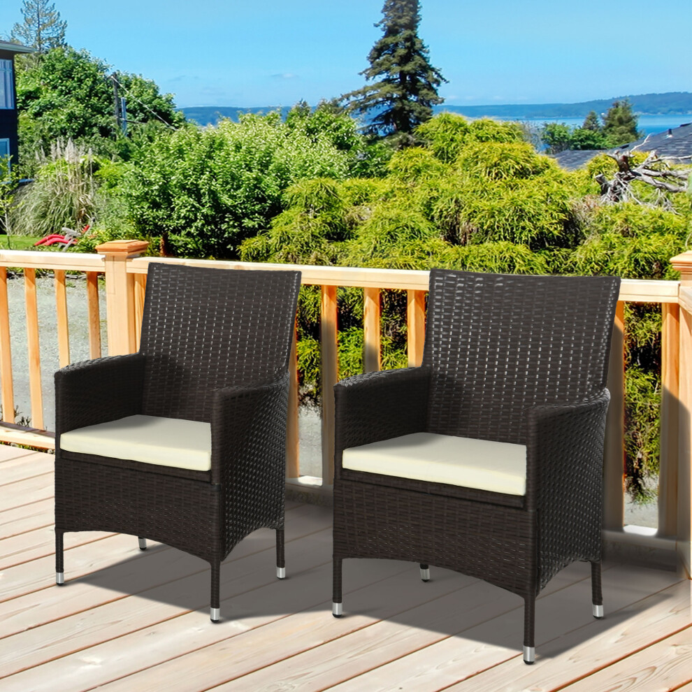 Outsunny 2-Piece Outdoor Rattan Armchair Set - Deep Coffee, Galvanised Frame, 5cm Cushions, 120kg Load, 861-004