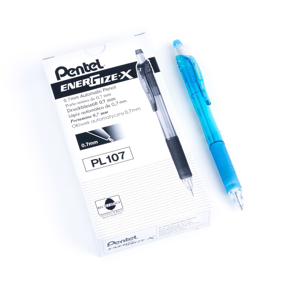 Pentel Energize-X Mechanical Pencil (0.7Mm) Sky Blue Barrel Box Of 12 (Pl107s)