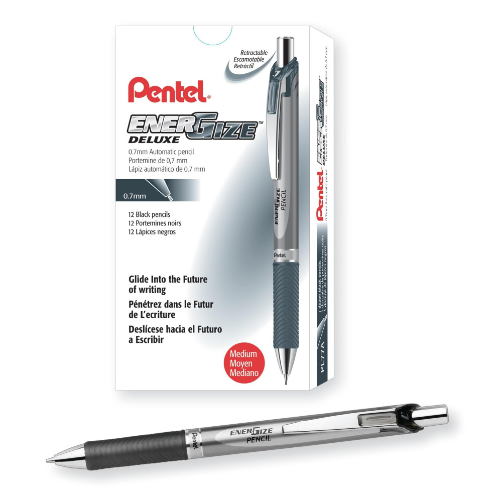 Pentel Energize Mechanical Pencil (0.7Mm) Black Accents Box Of 12 (Pl77a)